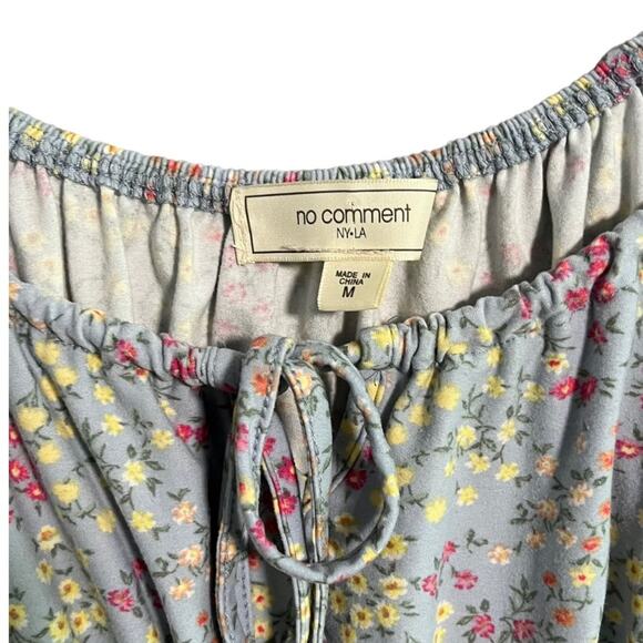 No Comment Mini Dress Floral Blue Womens Medium Short Elastic Off Shoulder - Picture 6 of 6
